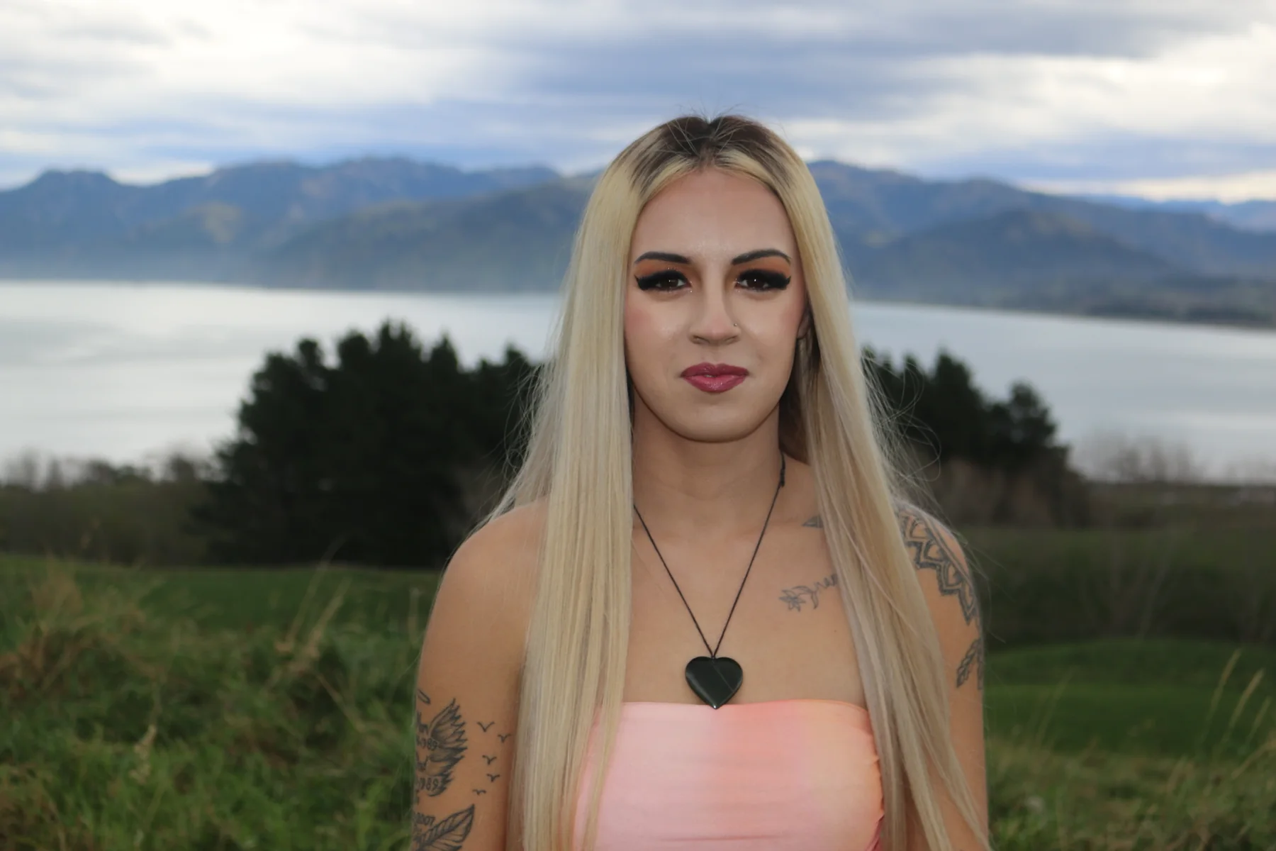 Outdoor makeup portrait by Kaikōura water