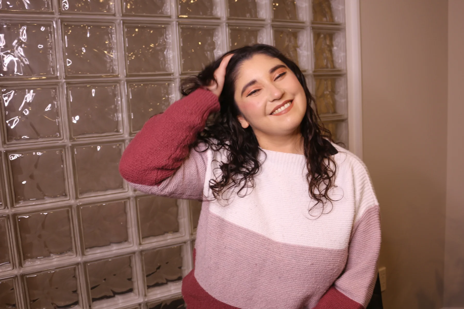Soft pink makeup portrait with smile