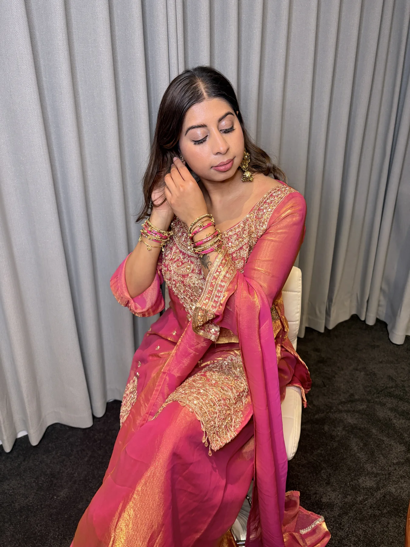 Pink and gold event makeup detail