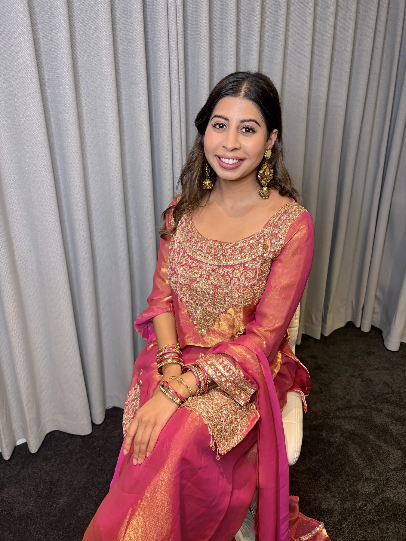 Pink and gold bridal makeup portrait